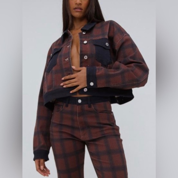 WeWoreWhat modern plaid stretch twill colorblock denim jacket size medium new - Picture 17 of 17